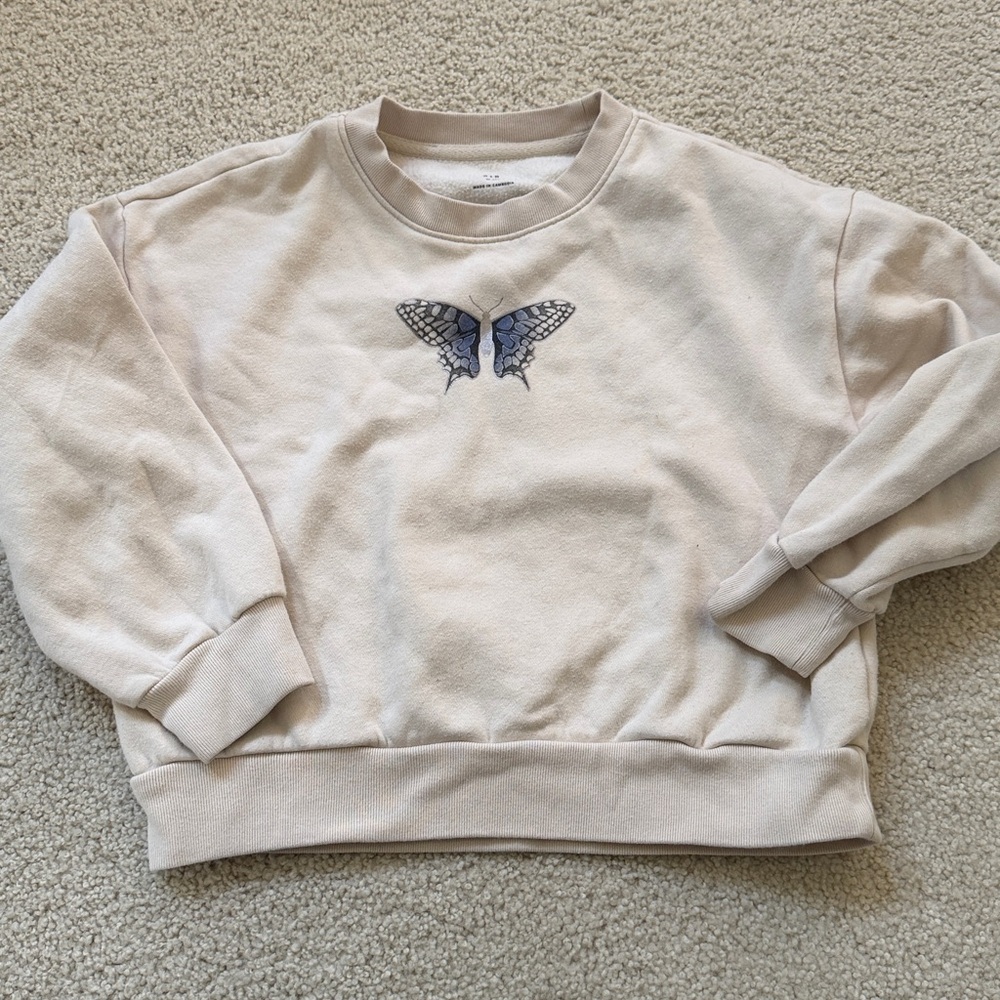 GAP Cream Sweatshirt with Blue Butterfly girls 8
